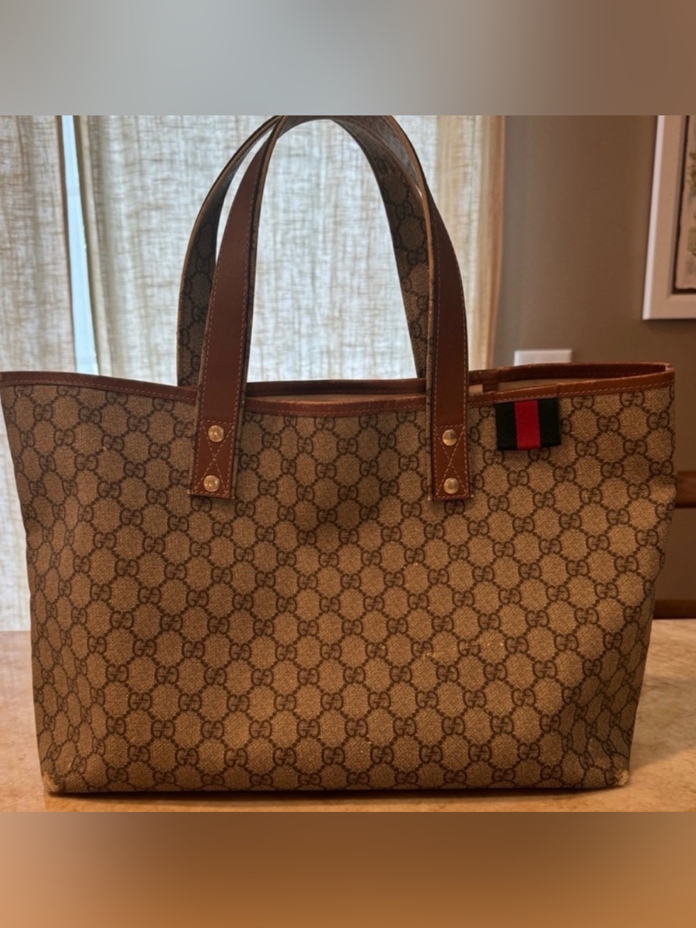 Gucci Brown/Beige GG Canvas Tote with Web Accent